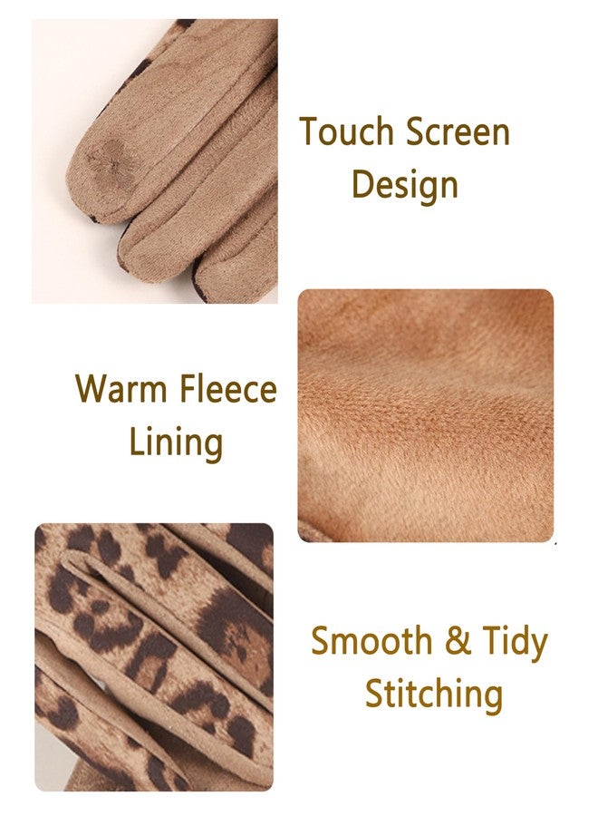 Vikodah Winter Finger Gloves for Women Leopard-Print Warm Touch-Screen Fleece Lined Glove for Women S/M - Image 3